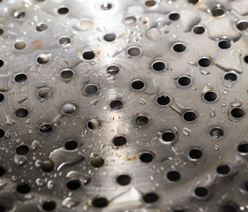 chromed metal in water drops