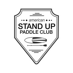 Logo template for stand up paddling. Vector athletic label