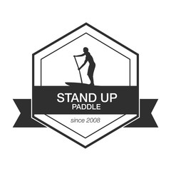 Logo template for stand up paddling. Vector athletic label