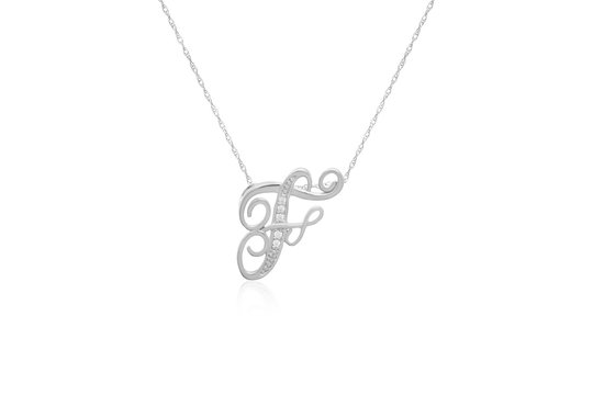 Decorative Initial "F" Necklace with Flawless Diamonds in Silver