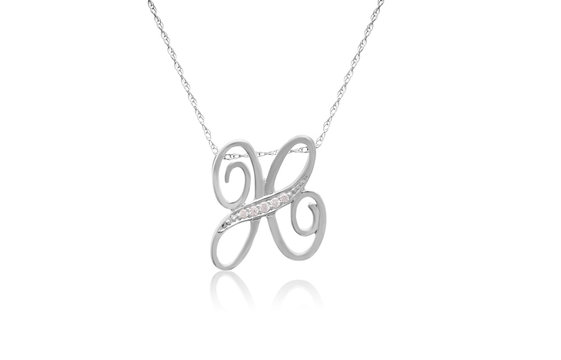 Decorative Initial "H" Necklace with Flawless Diamonds in Silver