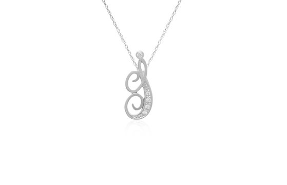 Decorative Initial "I" Necklace with Flawless Diamonds in Silver