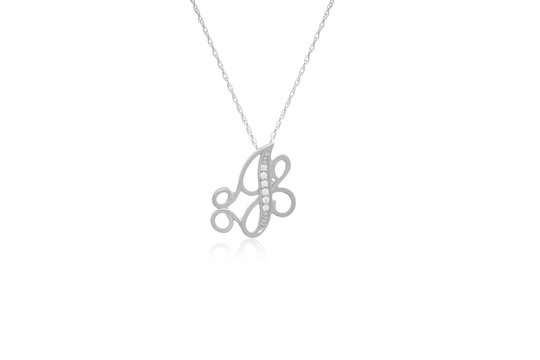 Decorative Initial "J" Necklace with Flawless Diamonds in Silver