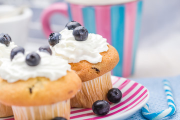 Sweet delicious muffins cream cranberries