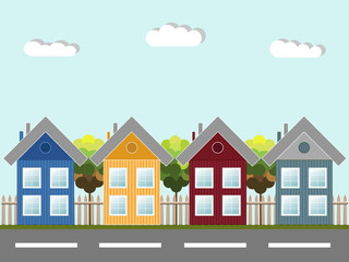 Colorful Wooden Houses, Modern Eco City Concept