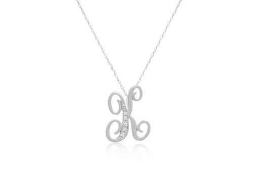 Decorative Initial "K" Necklace with Flawless Diamonds in Silver 