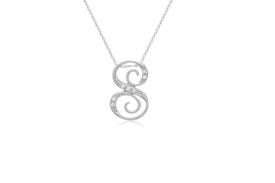 Decorative Initial "S" Necklace with Flawless Diamonds in Silver 