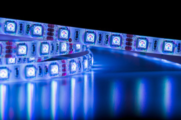 close up led strip lights, blue color