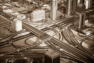 Dubai downtown morning scene. Top view