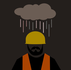 cloud raining on construction worker