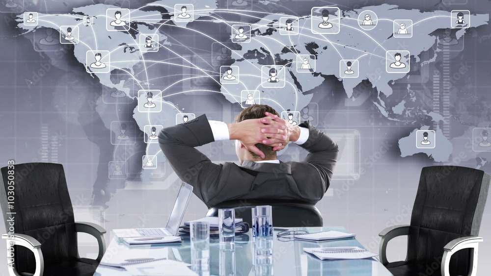 Aufkleber rear view of businessman looking at tech interface