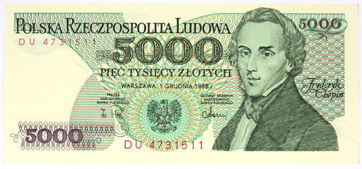old polish 5000 zlotys banknote