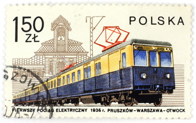 old polish stamp - train