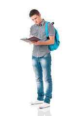 Boy student with backpack and notepad