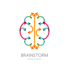 Abstract illustration of brain made from colorful arrows. Vector logo icon. Concept for business solutions, brainstorming, high technology, development, innovation, creativity, scientific themes.