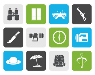 Flat safari, hunting and holiday icons - vector icon set