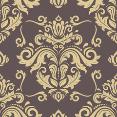 Damask seamless ornament. Traditional golden pattern. Classic oriental background