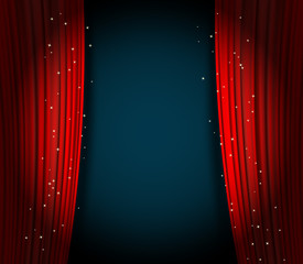 Naklejka premium red curtains background with glittering stars