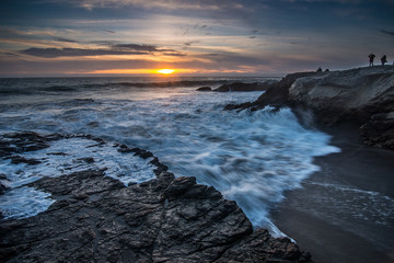 Waves Crashing on Shore in Leo Carrillo State Park at Sunset