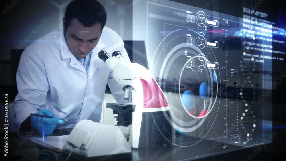Aufkleber scientist looking in a microscope