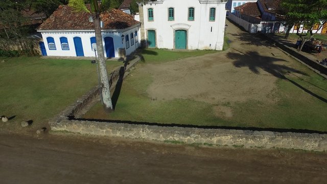 Aerial view church of the beautiful portuguese colonial typical town of parati in rio de janeiro state brazil