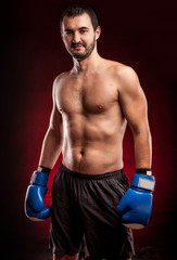 Naklejka premium Boxing man ready to fight. Boxing, workout, muscle, strength, power 