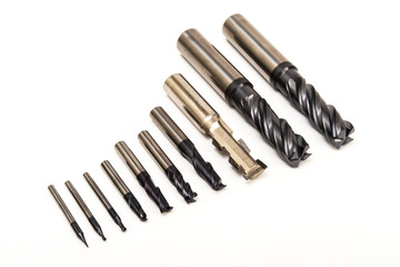 Drill bits set of ten on white background