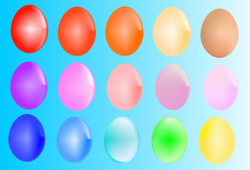 Vector Easter Eggs Collection - Side by Side - Set, Group - White, Green, Yellow, Orange, Red, Blue, Purple
