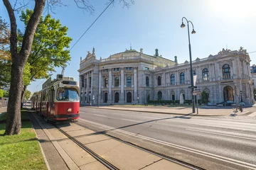 Tuinposter Tram and Burgtheater , Vienna , Austria © Noppasinw