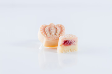 chocolate truffles on a white background