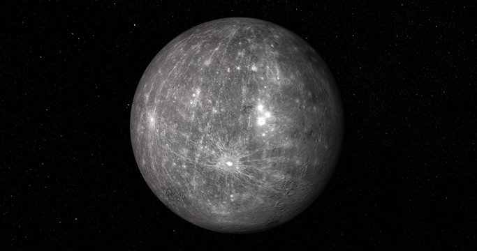 Retimed "matrix" style flyby of Mercury. 10 second close-pass segment. Reversible. Data: JPL/USGS Astrogeology.