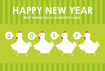 年賀状2017　にわとりの行進