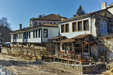 Old Houses near the river and main Street in Melnik town, Blagoevgrad region, Bulgaria