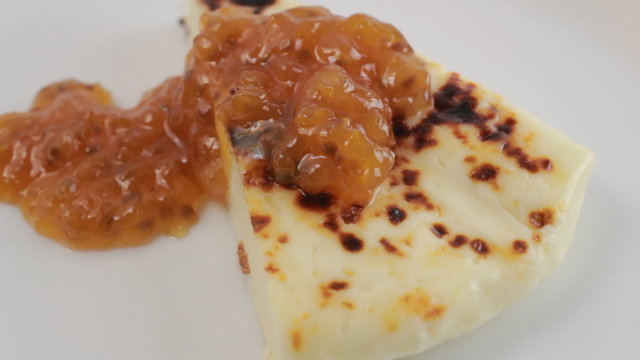 Finnish cheese with fresh cloudberries