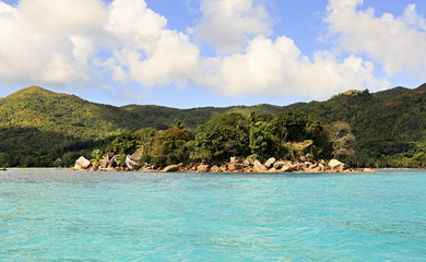 Island and hotel Chauve Souris Club in Indian Ocean