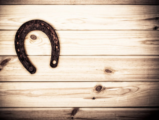 Symbol Of Luck. Close-up Of Lucky Horseshoe On Wall Of Barn. Lucky Concept.