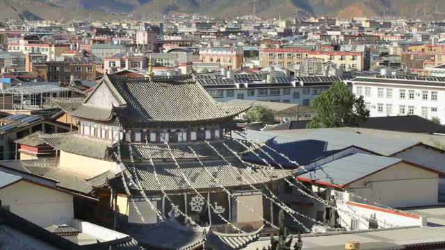 The old town of shangri-la alias zhongdian take from golden temple ,Yunnan province China.