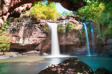 Amazing beautiful waterfalls in deep forest at Haew Suwat Waterfall in Khao Yai National Park, Thailand