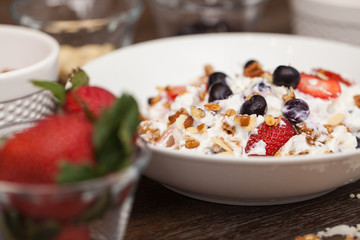 Closeup of a bowl of yogurt with fruit