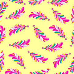 Fototapeta na wymiar pink flower petals abstract vector seamless pattern on a yellow background