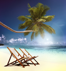 Fototapeta na wymiar Deck Chair Trapical Beach Summer Paradise Concept