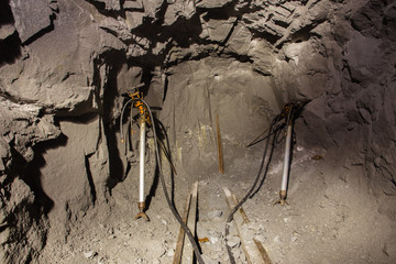 Underground gold mine ore hummers with rails Berezovsky mine Ural