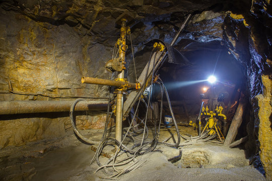 Underground gold mine ore drilling machine Berezovsky mine Ural