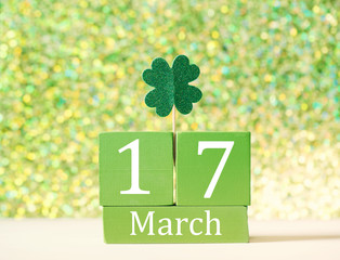 Saint Patricks Day green clover with calendar