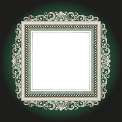 Vector vintage border frame logo engraving with retro ornament pattern in antique rococo style decorative design
