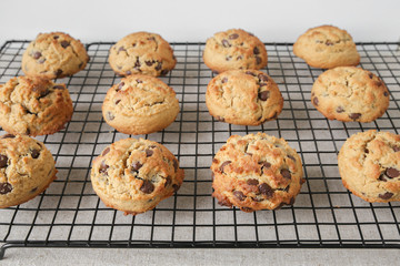 chocolate chip coconut cookies on cooling rack