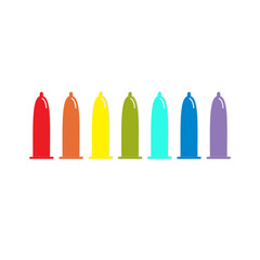 Condom rainbow icon set. Protection. White background. Isolated. Flat design.