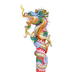 Chinese style statue dragon a holy animal at a pillar on china t