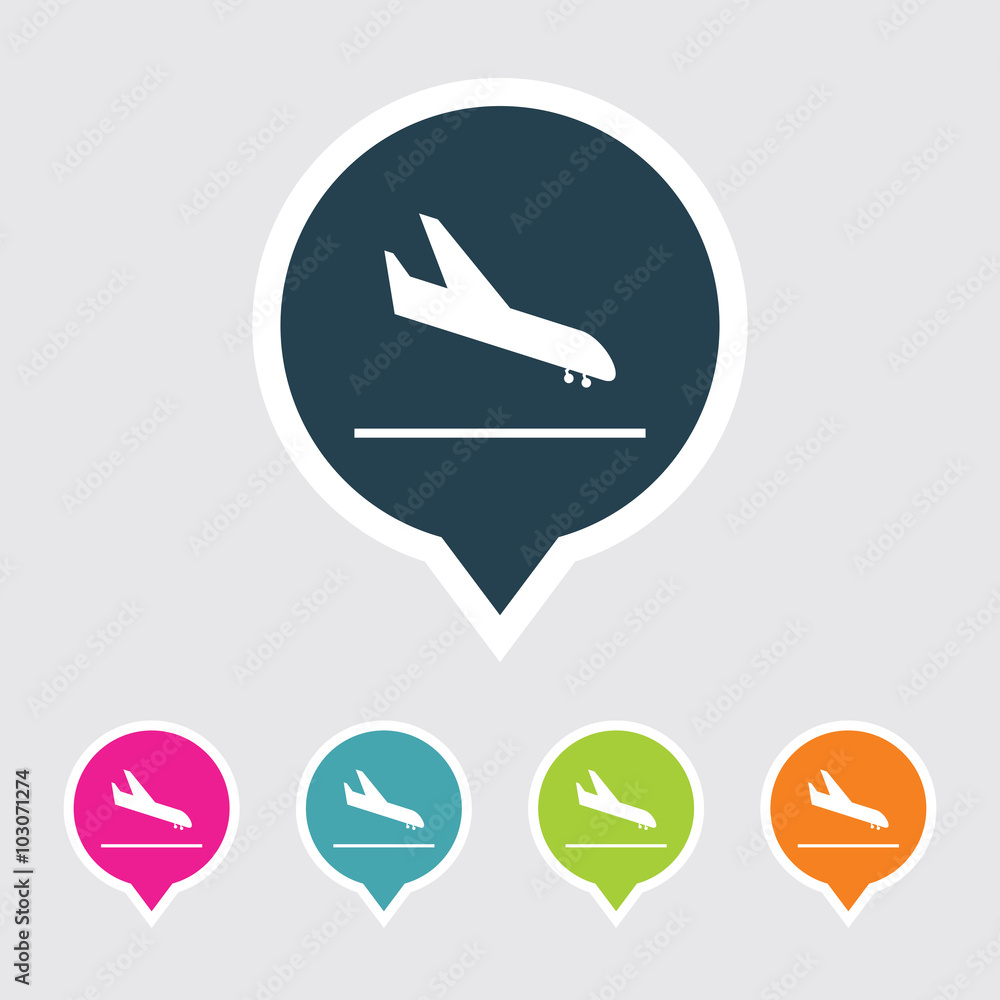 Poster very useful editable airplane icon on different colored pointer shape. eps-10.