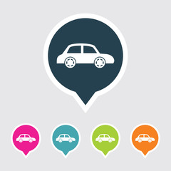 Obraz premium Very Useful Editable Car Icon on Different Colored Pointer Shape. Eps-10.